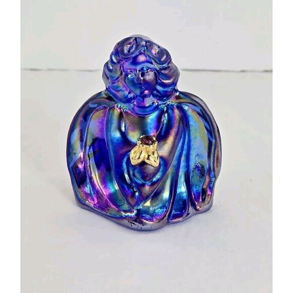 Fenton Cobalt Blue Iridescent Glass Guardian Angel Figurine Swarovski‎ Amethyst - Picture 1 of 9